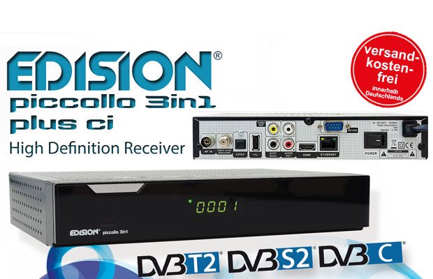 Edision Piccollo 3in1 plus CI Full-HD Receiver DVB-S2 DVB-C2 Sat Kabel LAN HDTV