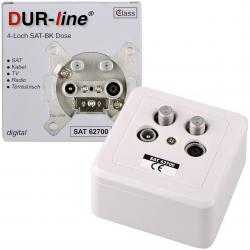 DUR-line 62700 Sat-Antennendose 2x Sat komplett mit Rahmen 2xSat/Kabel-TV/DVB-T/Radio