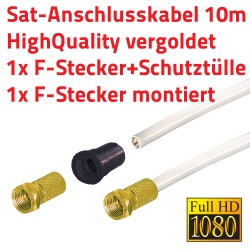Sat-Anschlußkabel 10m-Set vergoldeter F-Stecker auf offenes Ende mit Stecker vergoldet und Tülle Sat-Anschlußkabel 10m-Set vergoldeter F-Stecker auf offenes Ende mit Stecker vergoldet und Tülle